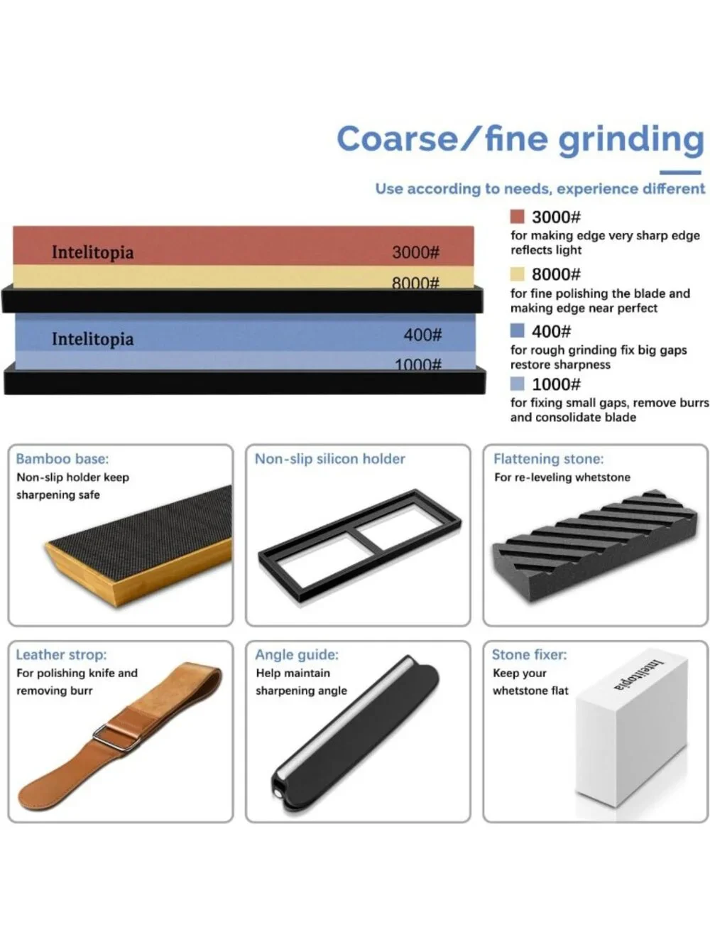 Complete Knife Sharpening Stone Set - Dual Grit Whetstone 400/1000 & 3000/8000